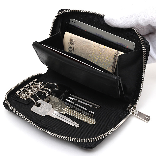  キーケース メンズ スマートキー 本革 日本製 ブランド レディース ラウンドファスナー 小ぶり ポーチ ブラック 黒 黒色 小銭入れ カードケース 車 鍵 レザー キーホルダー D ID NEST CARRYNEST(キャリーネスト)