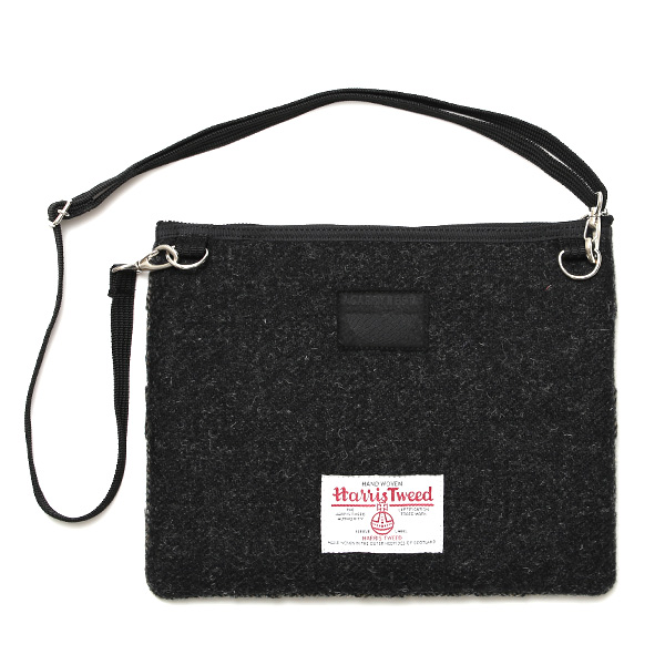 ハリスツイード サコッシュ メンズ ブランド ショルダーバッグ クラッチ バッグ レディース チェック 柄 グレー グレイ 灰色 日本製 HarrisTweed 軽量 薄マチ 小ぶり タブレット 収納 鞄 CARRYNEST(キャリーネスト)