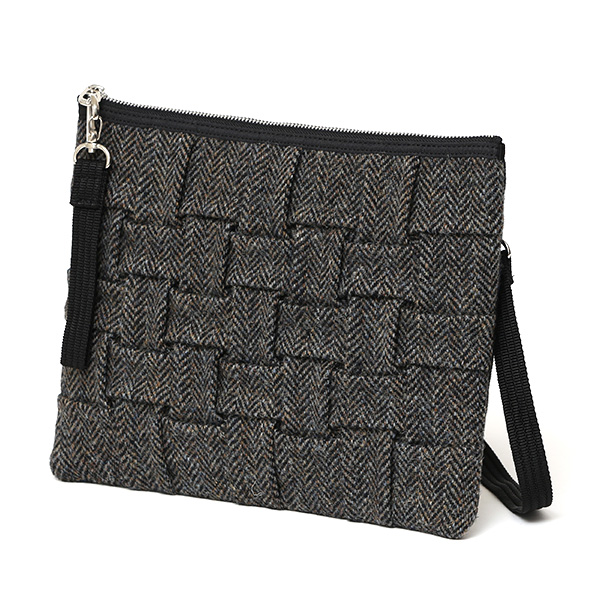 ハリスツイード サコッシュ メンズ ブランド ショルダーバッグ クラッチ バッグ レディース チェック 柄 グレー グレイ 灰色 日本製 HarrisTweed 軽量 薄マチ 小ぶり タブレット 収納 鞄 CARRYNEST(キャリーネスト)