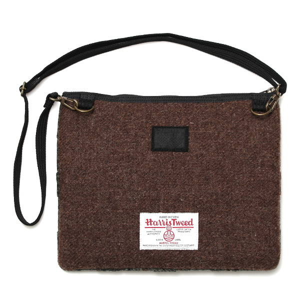 ハリスツイード サコッシュ メンズ ブランド ショルダーバッグ クラッチ バッグ レディース チェック 柄 グリーン 緑色 日本製 HarrisTweed 軽量 薄マチ 小ぶり タブレット 収納 鞄 CARRYNEST(キャリーネスト)