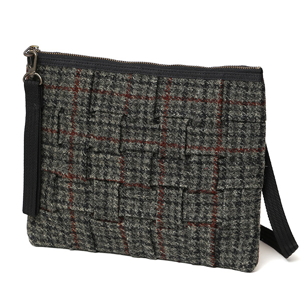 ハリスツイード サコッシュ メンズ ブランド ショルダーバッグ クラッチ バッグ レディース チェック 柄 グリーン 緑色 日本製 HarrisTweed 軽量 薄マチ 小ぶり タブレット 収納 鞄 CARRYNEST(キャリーネスト)