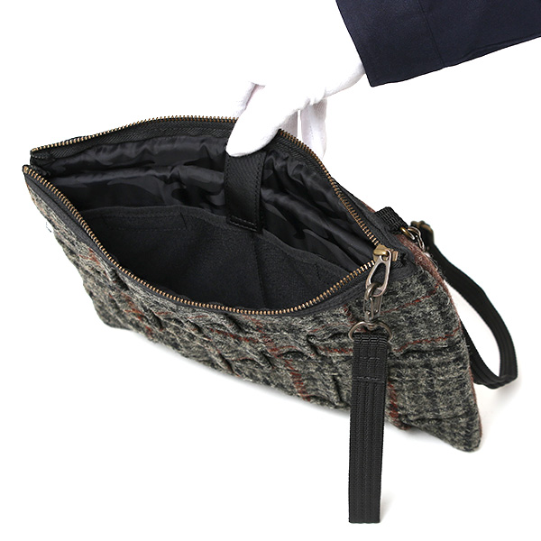 ハリスツイード サコッシュ メンズ ブランド ショルダーバッグ クラッチ バッグ レディース チェック 柄 グリーン 緑色 日本製 HarrisTweed 軽量 薄マチ 小ぶり タブレット 収納 鞄 CARRYNEST(キャリーネスト)