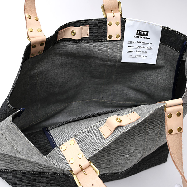  デニム生地 トートバッグ ジーンズ 本革 レザー メンズ レディース ブラック 黒 黒色 アメカジ ブランド カバン 鞄 バッグ エドウィン(EDWIN)