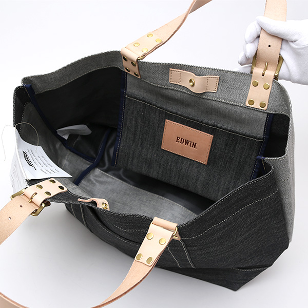  デニム生地 トートバッグ ジーンズ 本革 レザー メンズ レディース ブラック 黒 黒色 アメカジ ブランド カバン 鞄 バッグ エドウィン(EDWIN)