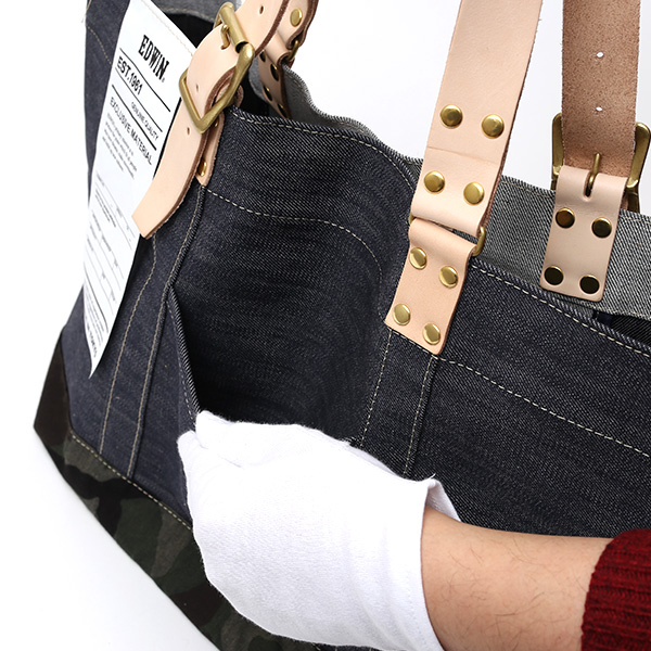  デニム生地 トートバッグ ジーンズ 本革 レザー メンズ レディース ブルー ネイビー 青色 アメカジ ブランド カバン 鞄 バッグ エドウィン(EDWIN)