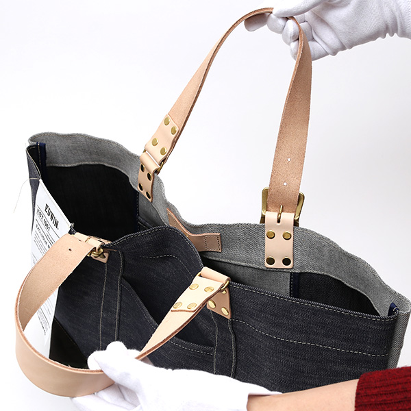  デニム生地 トートバッグ ジーンズ 本革 レザー メンズ レディース ブルー ネイビー 青色 アメカジ ブランド カバン 鞄 バッグ エドウィン(EDWIN)