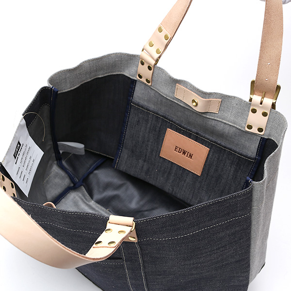  デニム生地 トートバッグ ジーンズ 本革 レザー メンズ レディース ブルー ネイビー 青色 アメカジ ブランド カバン 鞄 バッグ エドウィン(EDWIN)