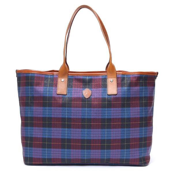 フランコ スパダ(Franco Spada) シルク生地 チェック柄 トートバッグ M ブルー