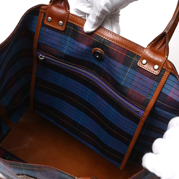  トートバッグ メンズ 日本製 カバン チェック柄 ブルー ネイビー 青色 本革 レザー バッグ レディース 鞄 フランコ スパダ(Franco Spada)