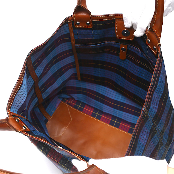  トートバッグ メンズ 日本製 カバン チェック柄 ブルー ネイビー 青色 本革 レザー バッグ レディース 鞄 フランコ スパダ(Franco Spada)