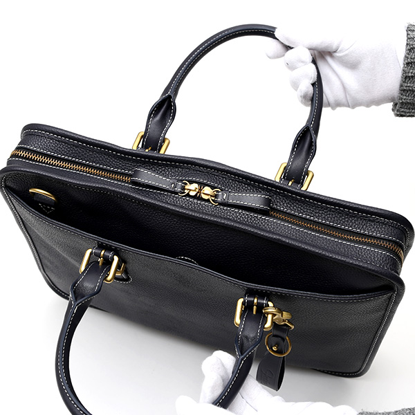  ブリーフケース メンズ ブルー ネイビー 青色 本革 レザー ビジネスバッグ 薄マチ レディース 革 ショルダー付き バッグ カバン 鞄 薄い 小ぶり fetia(フェティア)