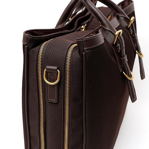 ビジネスバッグ メンズ ショルダー付き ダークブラウン ブラウン 茶 茶色 大容量 ブリーフケース ナイロン 軽量 本革 レザー 出張 カバン 鞄 高品質 大人 fetia(フェティア)