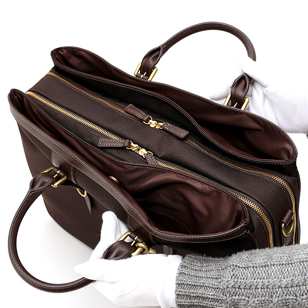 ビジネスバッグ メンズ ショルダー付き ダークブラウン ブラウン 茶 茶色 大容量 ブリーフケース ナイロン 軽量 本革 レザー 出張 カバン 鞄 高品質 大人 fetia(フェティア)