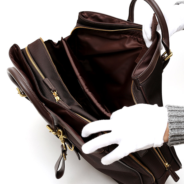 ビジネスバッグ メンズ ショルダー付き ダークブラウン ブラウン 茶 茶色 大容量 ブリーフケース ナイロン 軽量 本革 レザー 出張 カバン 鞄 高品質 大人 fetia(フェティア)