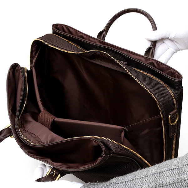 ビジネスバッグ メンズ ショルダー付き ダークブラウン ブラウン 茶 茶色 大容量 ブリーフケース ナイロン 軽量 本革 レザー 出張 カバン 鞄 高品質 大人 fetia(フェティア)