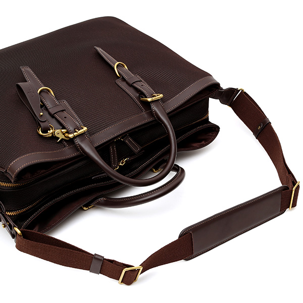ビジネスバッグ メンズ ショルダー付き ダークブラウン ブラウン 茶 茶色 大容量 ブリーフケース ナイロン 軽量 本革 レザー 出張 カバン 鞄 高品質 大人 fetia(フェティア)