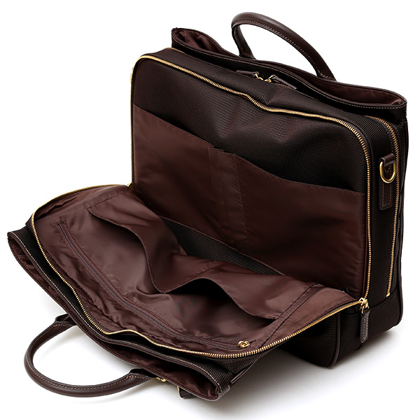 ビジネスバッグ メンズ ショルダー付き ダークブラウン ブラウン 茶 茶色 大容量 ブリーフケース ナイロン 軽量 本革 レザー 出張 カバン 鞄 高品質 大人 fetia(フェティア)