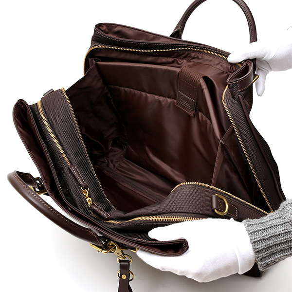 ビジネスバッグ メンズ ショルダー付き ダークブラウン ブラウン 茶 茶色 大容量 ブリーフケース ナイロン 軽量 本革 レザー 出張 カバン 鞄 高品質 大人 fetia(フェティア)