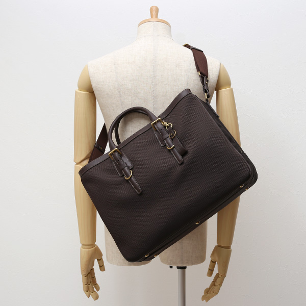 ビジネスバッグ メンズ ショルダー付き ダークブラウン ブラウン 茶 茶色 大容量 ブリーフケース ナイロン 軽量 本革 レザー 出張 カバン 鞄 高品質 大人 fetia(フェティア)