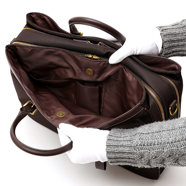 ビジネスバッグ メンズ ショルダー付き ダークブラウン ブラウン 茶 茶色 大容量 ブリーフケース ナイロン 軽量 本革 レザー 出張 カバン 鞄 高品質 大人 fetia(フェティア)