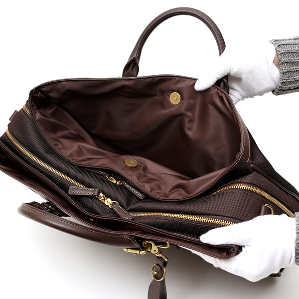 ビジネスバッグ メンズ ショルダー付き ダークブラウン ブラウン 茶 茶色 大容量 ブリーフケース ナイロン 軽量 本革 レザー 出張 カバン 鞄 高品質 大人 fetia(フェティア)