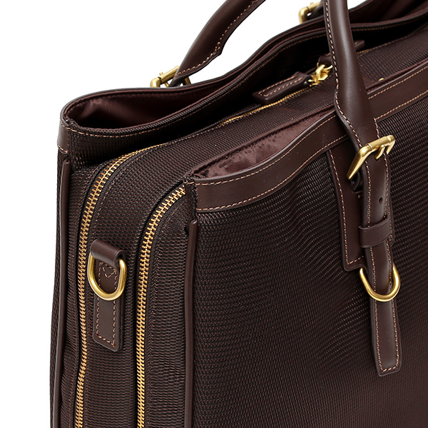 ビジネスバッグ メンズ ショルダー付き ダークブラウン ブラウン 茶 茶色 大容量 ブリーフケース ナイロン 軽量 本革 レザー 出張 カバン 鞄 高品質 大人 fetia(フェティア)