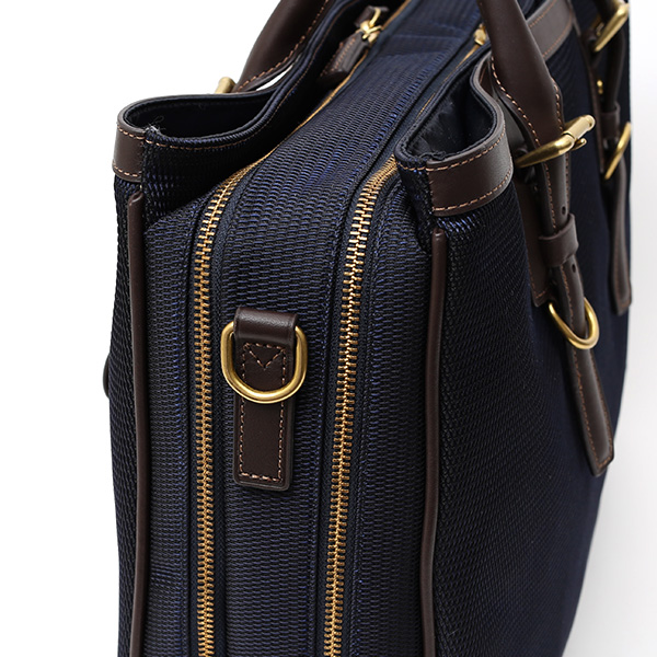  ビジネスバッグ メンズ ショルダー付き ブルー ネイビー 青色 大容量 ブリーフケース ナイロン 軽量 本革 レザー 出張 カバン 鞄 高品質 大人 fetia(フェティア)