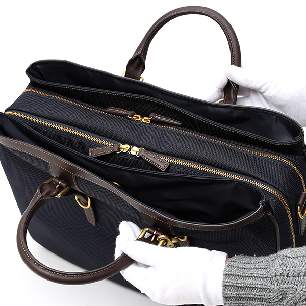  ビジネスバッグ メンズ ショルダー付き ブルー ネイビー 青色 大容量 ブリーフケース ナイロン 軽量 本革 レザー 出張 カバン 鞄 高品質 大人 fetia(フェティア)