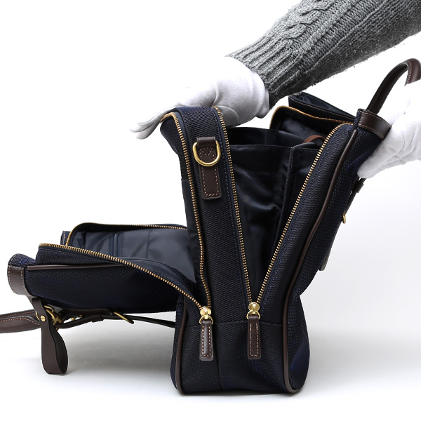  ビジネスバッグ メンズ ショルダー付き ブルー ネイビー 青色 大容量 ブリーフケース ナイロン 軽量 本革 レザー 出張 カバン 鞄 高品質 大人 fetia(フェティア)