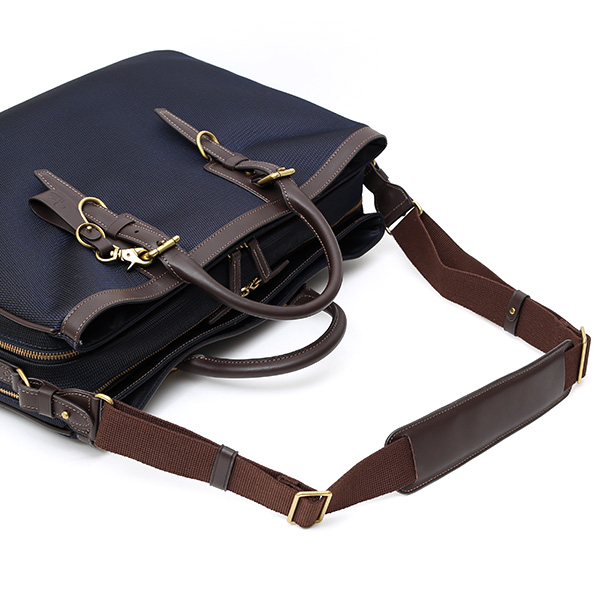  ビジネスバッグ メンズ ショルダー付き ブルー ネイビー 青色 大容量 ブリーフケース ナイロン 軽量 本革 レザー 出張 カバン 鞄 高品質 大人 fetia(フェティア)