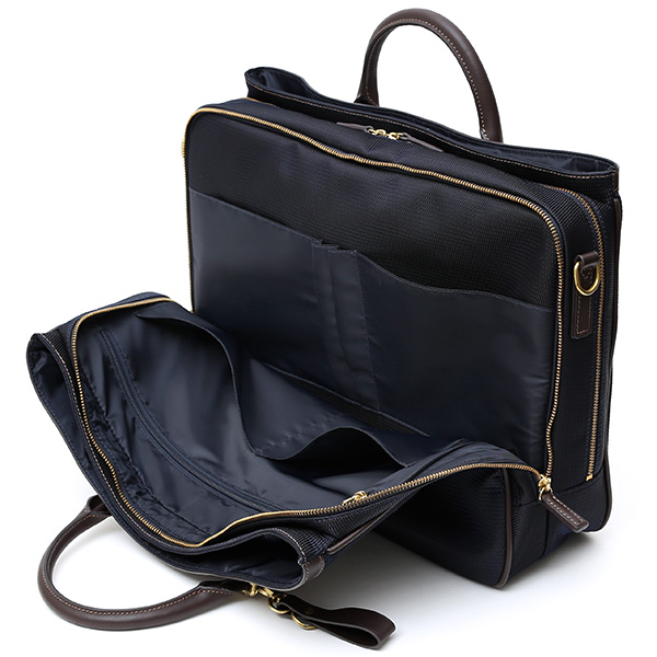  ビジネスバッグ メンズ ショルダー付き ブルー ネイビー 青色 大容量 ブリーフケース ナイロン 軽量 本革 レザー 出張 カバン 鞄 高品質 大人 fetia(フェティア)