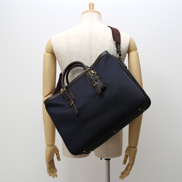  ビジネスバッグ メンズ ショルダー付き ブルー ネイビー 青色 大容量 ブリーフケース ナイロン 軽量 本革 レザー 出張 カバン 鞄 高品質 大人 fetia(フェティア)