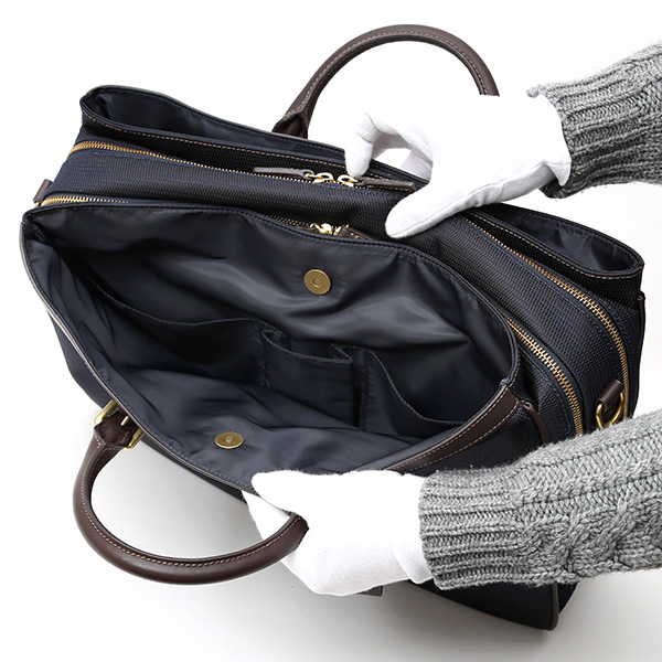  ビジネスバッグ メンズ ショルダー付き ブルー ネイビー 青色 大容量 ブリーフケース ナイロン 軽量 本革 レザー 出張 カバン 鞄 高品質 大人 fetia(フェティア)