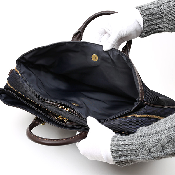  ビジネスバッグ メンズ ショルダー付き ブルー ネイビー 青色 大容量 ブリーフケース ナイロン 軽量 本革 レザー 出張 カバン 鞄 高品質 大人 fetia(フェティア)