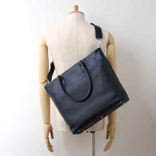  トートバッグ メンズ 本革 日本製 ブルー ネイビー 青色 ビジネスバッグ ショルダーベルト付き 肩掛け 大容量 大きい 無地 鞄 カバン 通勤 通学 オシャレ ファイブウッズ(FIVE WOODS) HORIZON(ホライズン) #39242