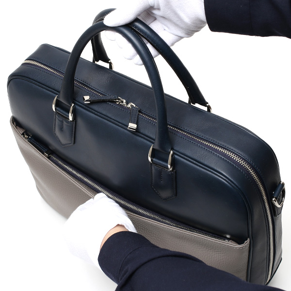  ビジネスバッグ メンズ 本革 ブリーフケース 日本製 グレー グレイ 灰色 ショルダーベルト付き 肩掛け 無地 鞄 カバン 通勤 オシャレ 高級 シンプル 大容量 ファイブウッズ(FIVE WOODS) HORIZON(ホライズン) #39243