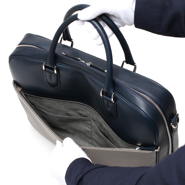 ビジネスバッグ メンズ 本革 ブリーフケース 日本製 グレー グレイ 灰色 ショルダーベルト付き 肩掛け 無地 鞄 カバン 通勤 オシャレ 高級 シンプル 大容量 ファイブウッズ(FIVE WOODS) HORIZON(ホライズン) #39243