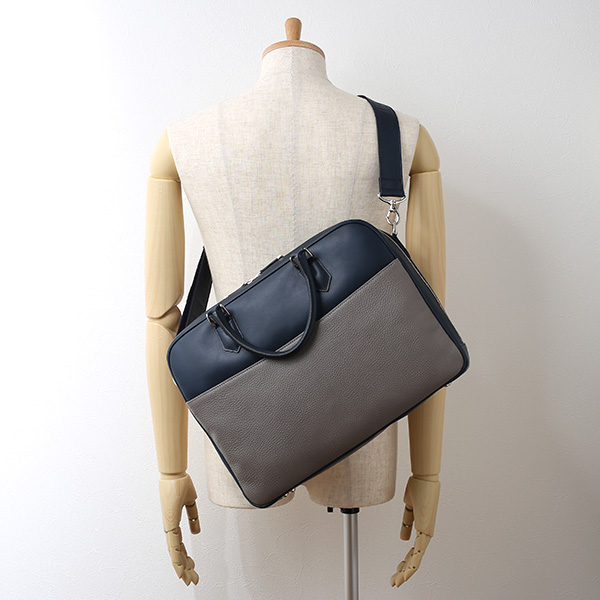  ビジネスバッグ メンズ 本革 ブリーフケース 日本製 グレー グレイ 灰色 ショルダーベルト付き 肩掛け 無地 鞄 カバン 通勤 オシャレ 高級 シンプル 大容量 ファイブウッズ(FIVE WOODS) HORIZON(ホライズン) #39243