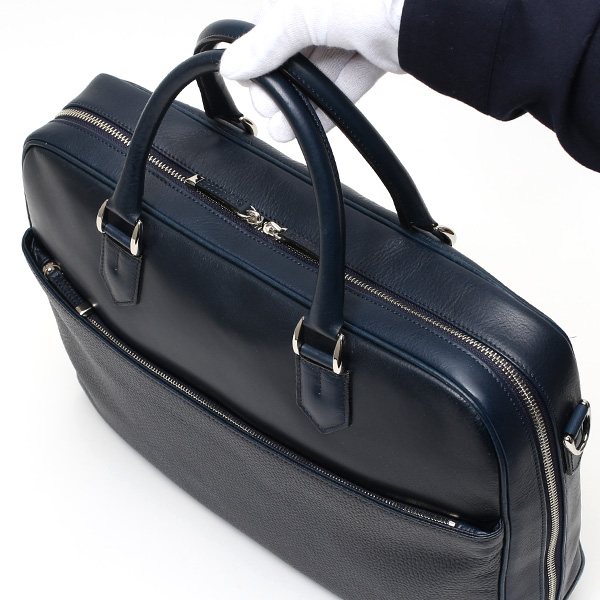 ビジネスバッグ メンズ 本革 ブリーフケース 日本製 ブルー ネイビー 青色 ショルダーベルト付き 肩掛け 無地 鞄 カバン 通勤 オシャレ 高級 シンプル 大容量 ファイブウッズ(FIVE WOODS) HORIZON(ホライズン) #39243