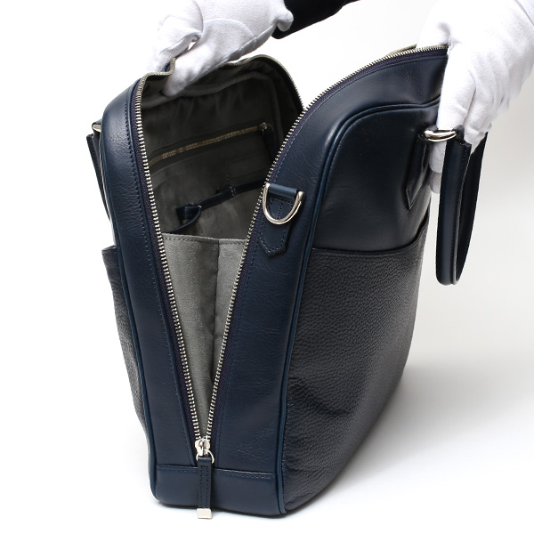 ビジネスバッグ メンズ 本革 ブリーフケース 日本製 ブルー ネイビー 青色 ショルダーベルト付き 肩掛け 無地 鞄 カバン 通勤 オシャレ 高級 シンプル 大容量 ファイブウッズ(FIVE WOODS) HORIZON(ホライズン) #39243