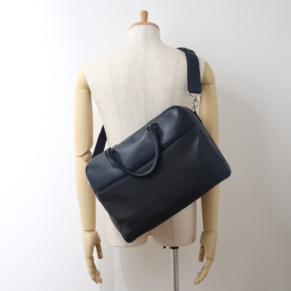 ビジネスバッグ メンズ 本革 ブリーフケース 日本製 ブルー ネイビー 青色 ショルダーベルト付き 肩掛け 無地 鞄 カバン 通勤 オシャレ 高級 シンプル 大容量 ファイブウッズ(FIVE WOODS) HORIZON(ホライズン) #39243