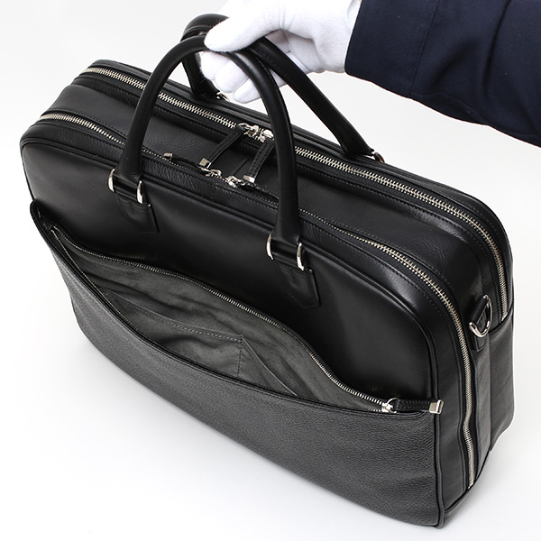 ブリーフケース メンズ 本革 ビジネスバッグ 2気室 日本製 ブラック 黒 黒色 ショルダーベルト付き 肩掛け 無地 鞄 カバン 通勤 高級 シンプル 大容量 ファイブウッズ(FIVE WOODS) HORIZON(ホライズン) #39244