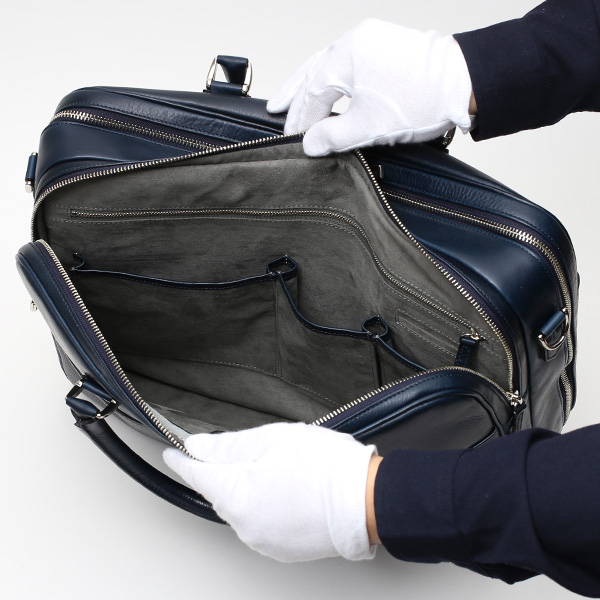 ブリーフケース メンズ 本革 ビジネスバッグ 2気室 日本製 ブルー ネイビー 青色 ショルダーベルト付き 肩掛け 無地 鞄 カバン 通勤 高級 シンプル 大容量 ファイブウッズ(FIVE WOODS) HORIZON(ホライズン) #39244