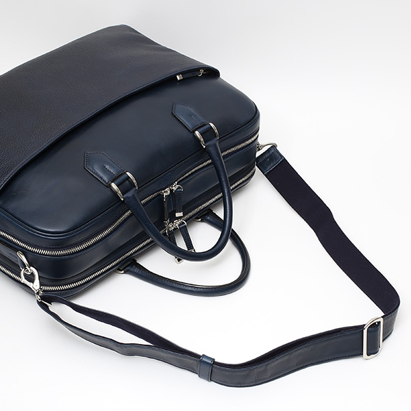 ブリーフケース メンズ 本革 ビジネスバッグ 2気室 日本製 ブルー ネイビー 青色 ショルダーベルト付き 肩掛け 無地 鞄 カバン 通勤 高級 シンプル 大容量 ファイブウッズ(FIVE WOODS) HORIZON(ホライズン) #39244