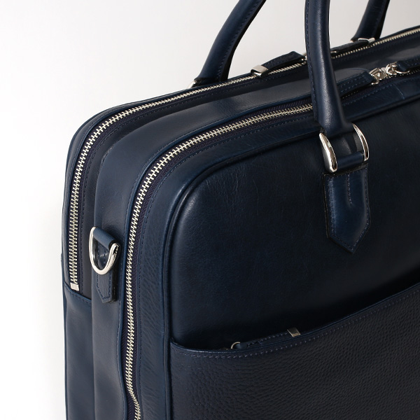 ブリーフケース メンズ 本革 ビジネスバッグ 2気室 日本製 ブルー ネイビー 青色 ショルダーベルト付き 肩掛け 無地 鞄 カバン 通勤 高級 シンプル 大容量 ファイブウッズ(FIVE WOODS) HORIZON(ホライズン) #39244