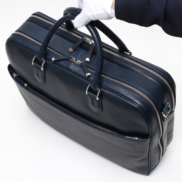 ブリーフケース メンズ 本革 ビジネスバッグ 2気室 日本製 ブルー ネイビー 青色 ショルダーベルト付き 肩掛け 無地 鞄 カバン 通勤 高級 シンプル 大容量 ファイブウッズ(FIVE WOODS) HORIZON(ホライズン) #39244