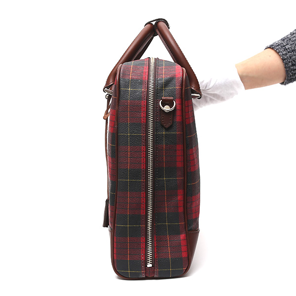  ブリーフケース メンズ ビジネスバッグ チェック柄 レッド ワイン 赤色 本革 レザー 日本製 カバン 通勤 鞄 フランコ スパダ(Franco Spada)