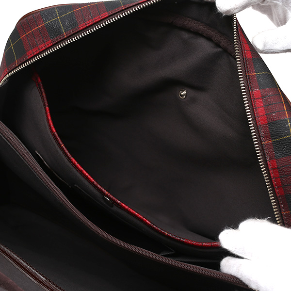  ブリーフケース メンズ ビジネスバッグ チェック柄 レッド ワイン 赤色 本革 レザー 日本製 カバン 通勤 鞄 フランコ スパダ(Franco Spada)