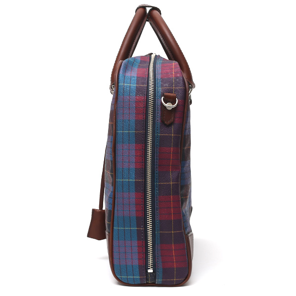  ブリーフケース メンズ ビジネスバッグ チェック柄 ブルー ネイビー 青色 本革 レザー 日本製 カバン 通勤 鞄 フランコ スパダ(Franco Spada)