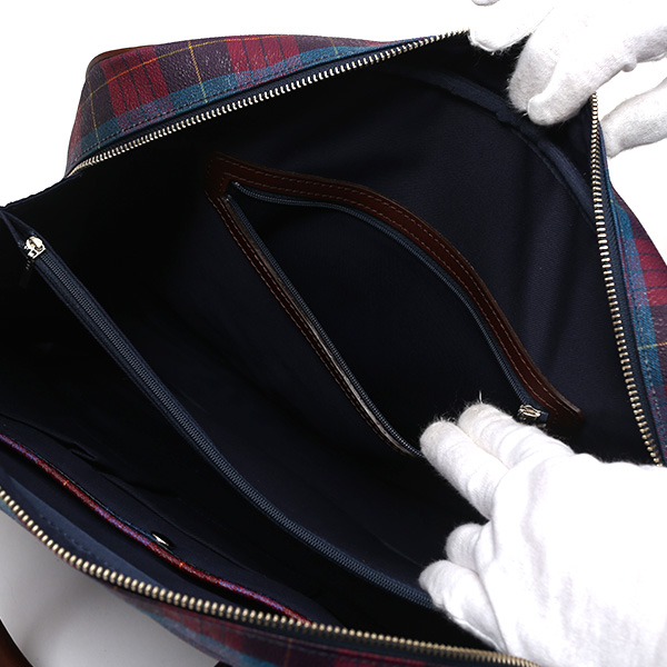  ブリーフケース メンズ ビジネスバッグ チェック柄 ブルー ネイビー 青色 本革 レザー 日本製 カバン 通勤 鞄 フランコ スパダ(Franco Spada)